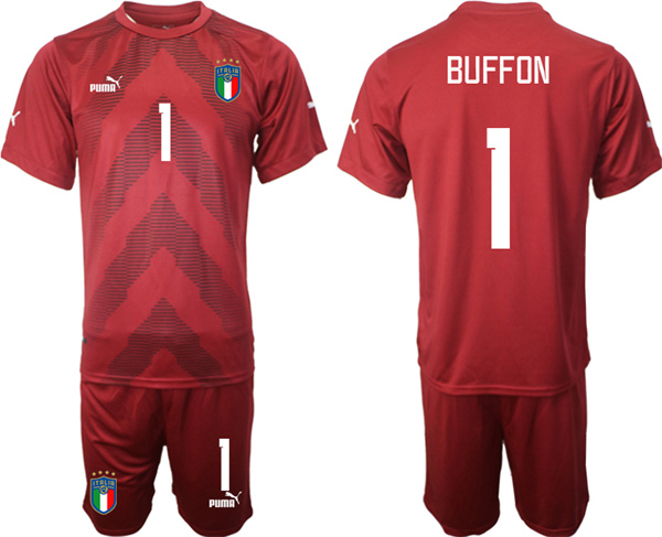 Men's Italy #1 Buffon Red Goalkeeper Soccer Jersey Suit